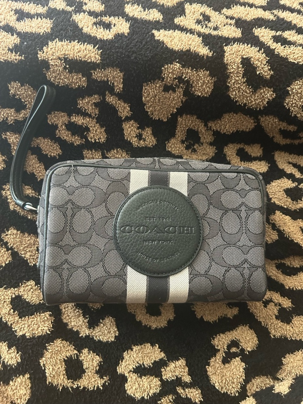 Coach Dempsey Boxy Cosmetic Case 20 Signature Jacquard with Stripe